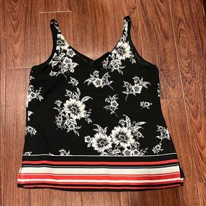 Roz & Ali Black Floral Camisole with Red Striped Hem